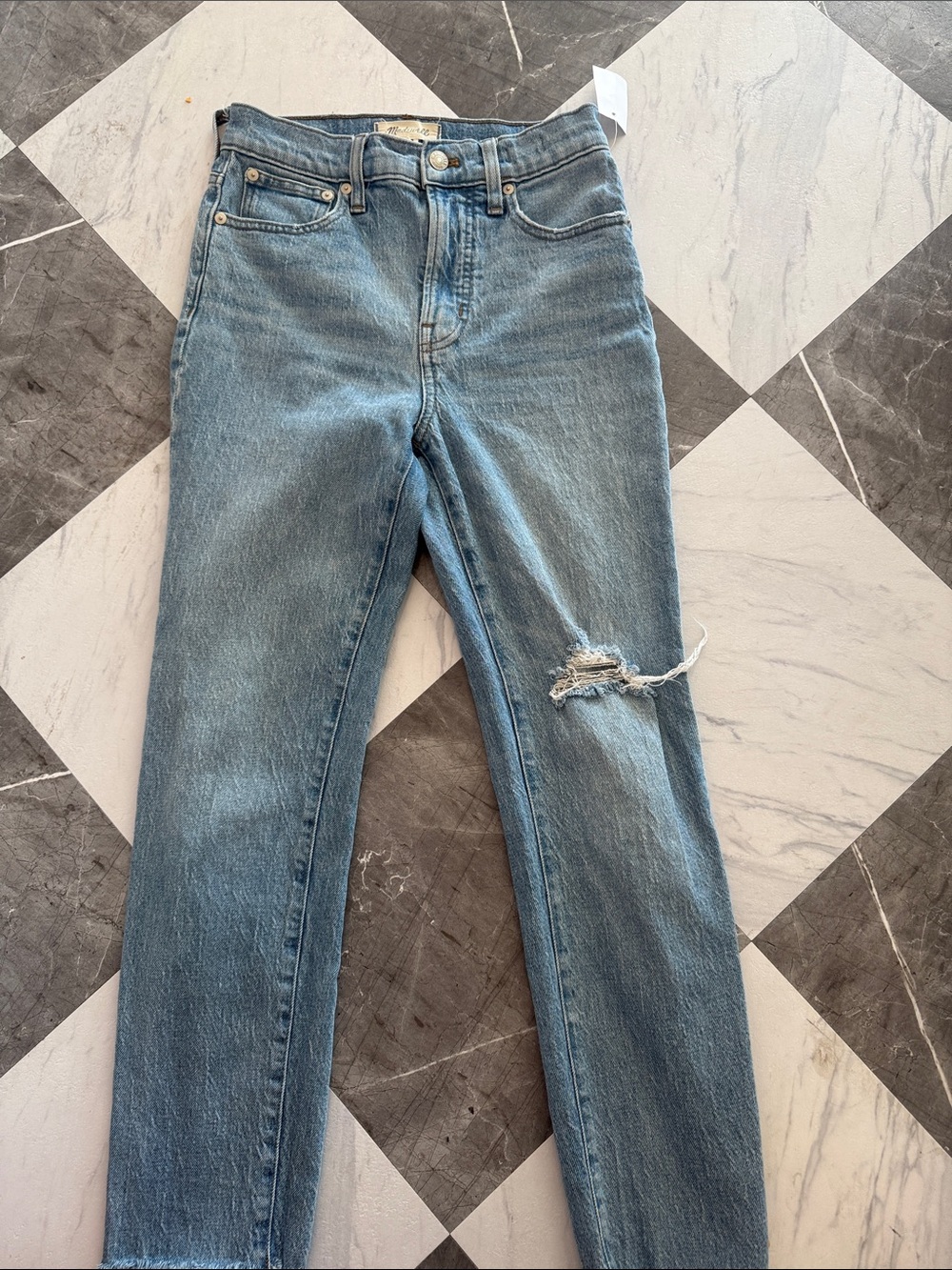 Madewell Light Blue Straight Leg Jeans with Knee Distress